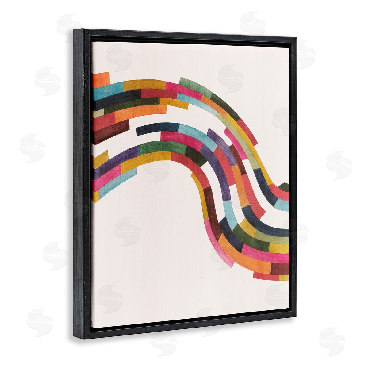 Modern Geometric Wave Design Black Floating Frame Canvas Wall Art, Home Decor by Grace Popp