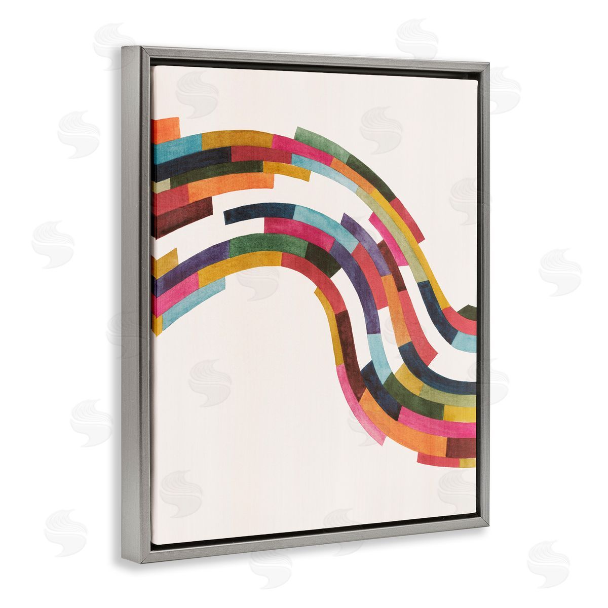 Modern Geometric Wave Design Grey Floating Frame Canvas Wall Art, Home Decor by Grace Popp
