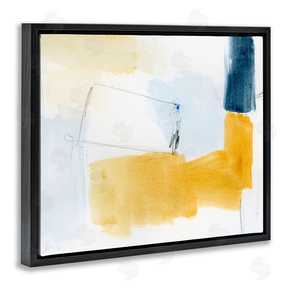 Yellow and Blue Abstract Black Floating Frame Canvas Wall Art, Home Decor by Victoria Barnes