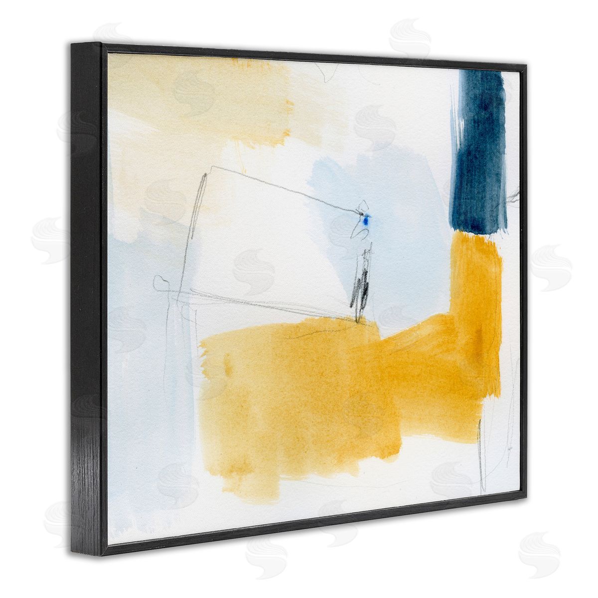 Yellow and Blue Abstract Black Frame Print Wall Art, Home Decor by Victoria Barnes