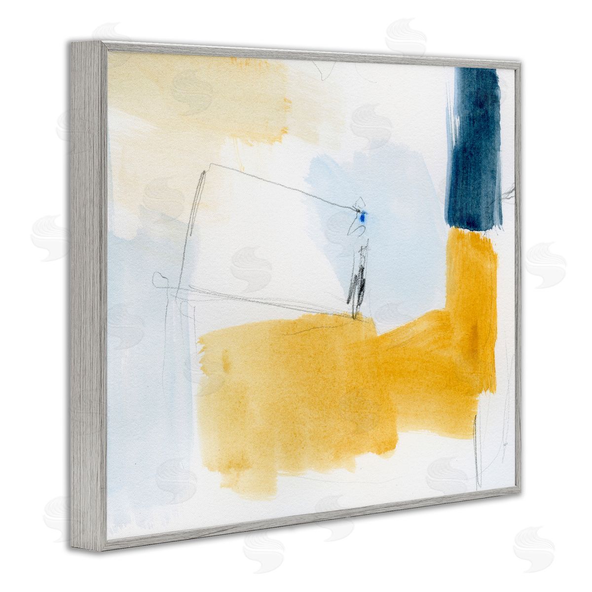Yellow and Blue Abstract Grey Frame Print Wall Art, Home Decor by Victoria Barnes