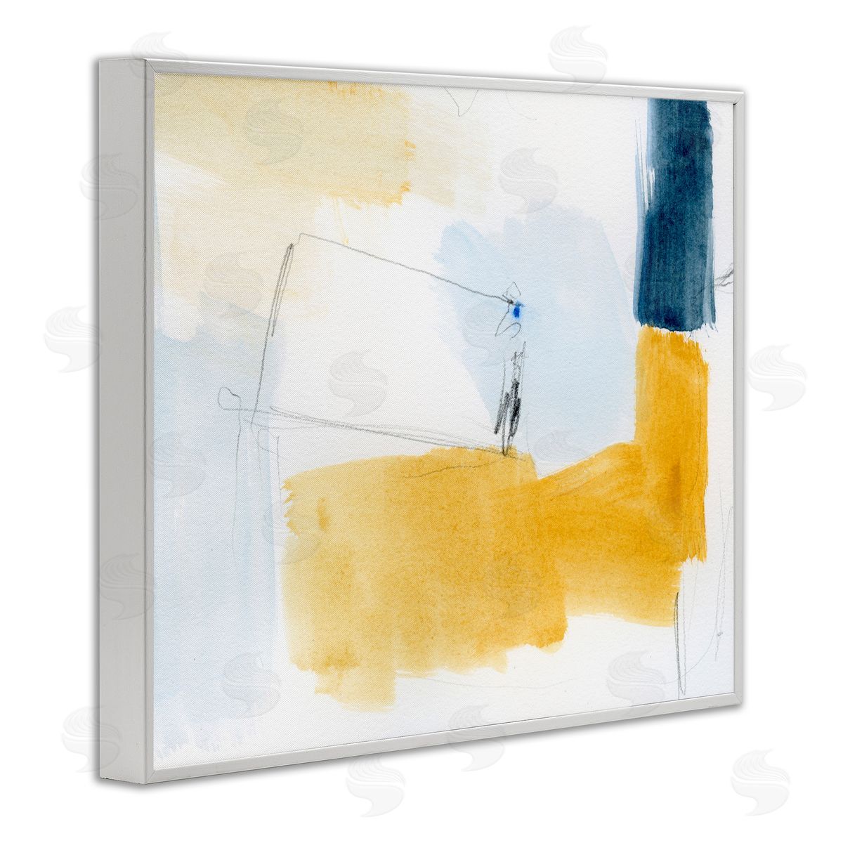 Yellow and Blue Abstract White Frame Print Wall Art, Home Decor by Victoria Barnes