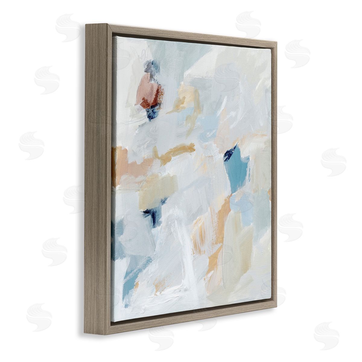 Subtle Abstract with Blue Brown Floating Frame Canvas Wall Art, Home Decor by Victoria Barnes