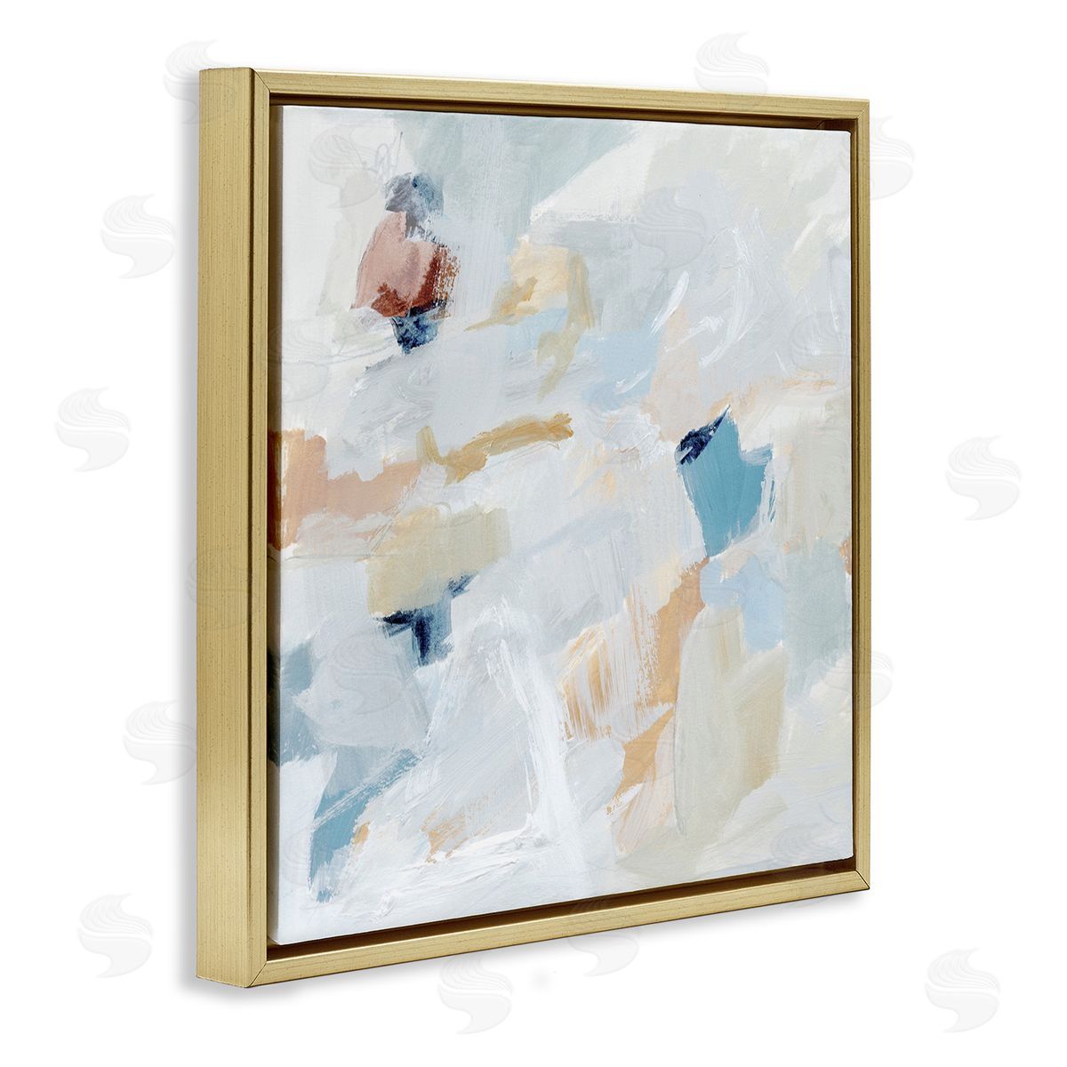 Subtle Abstract with Blue Gold Floating Frame Canvas Wall Art, Home Decor by Victoria Barnes