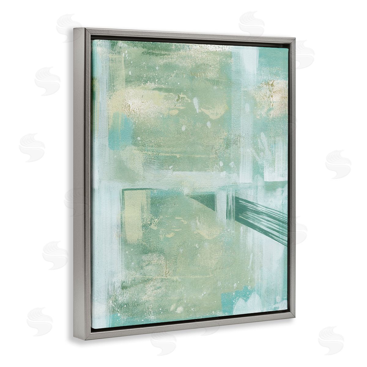 Green Weathered Abstract Grey Floating Frame Canvas Wall Art, Home Decor by Grace Popp