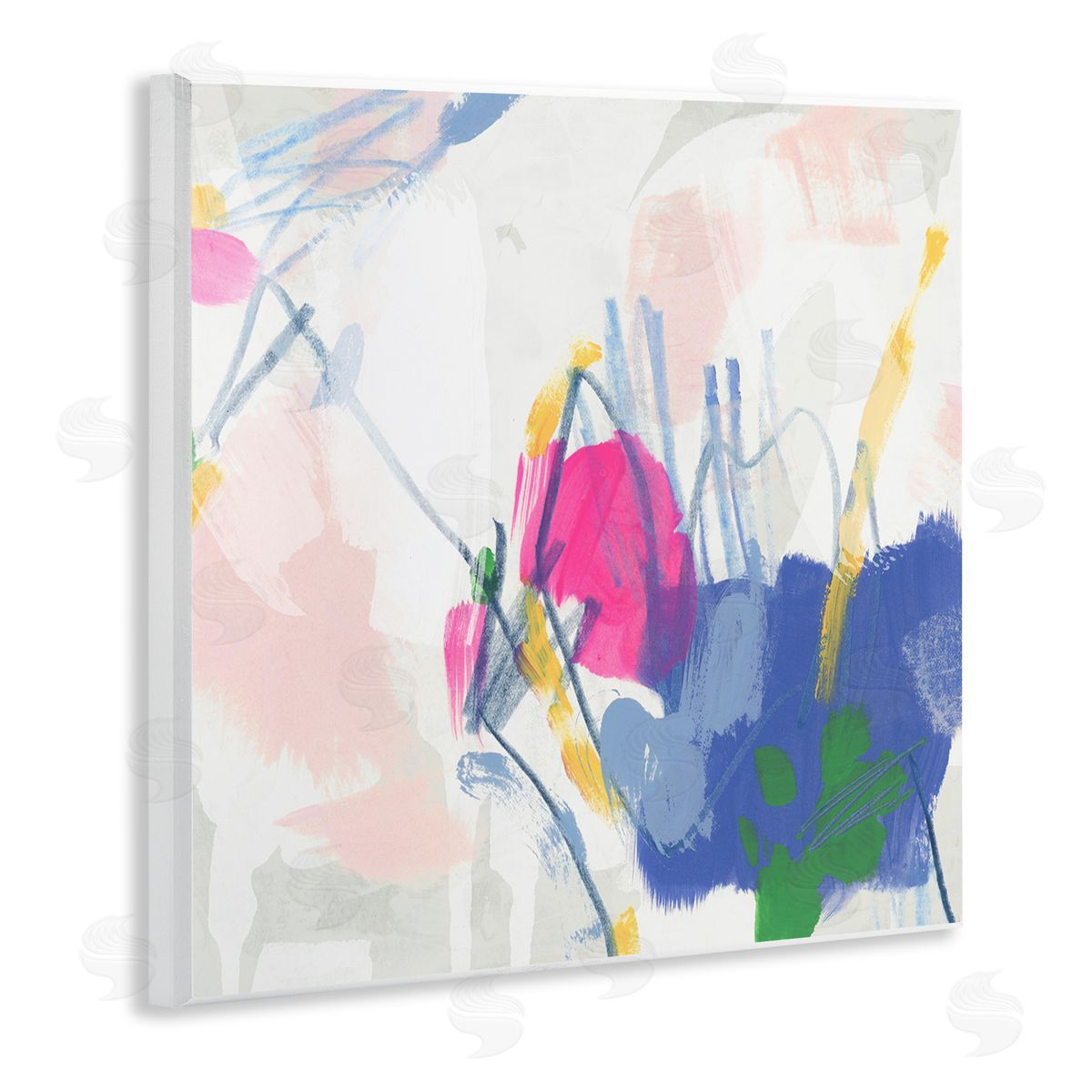 Blue and Pink Abstract Scribble Wood Plaque Wall Art, Home Decor by June Erica Vess