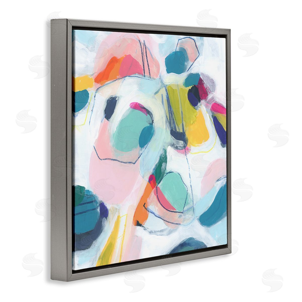 June Erica Vess Whimsical Shapes Abstraction Gray Floating Frame Canvas Wall Art Print