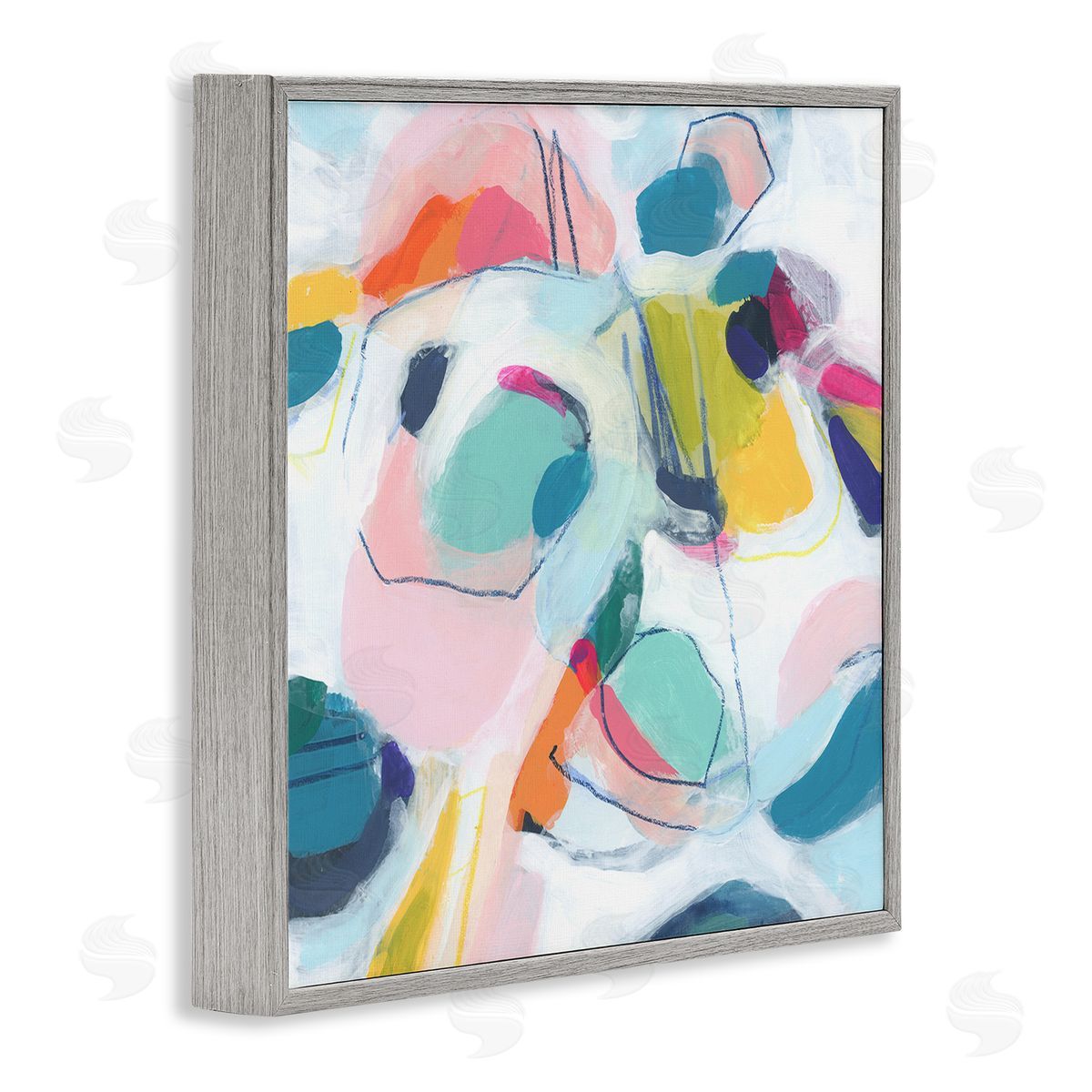June Erica Vess Whimsical Shapes Abstraction Gray Framed Giclee Wall Art Print