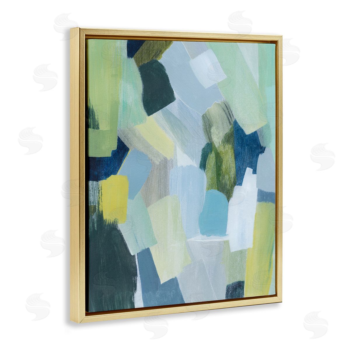 Layered Green Brush Strokes Gold Floating Frame Canvas Wall Art, Home Decor by Grace Popp