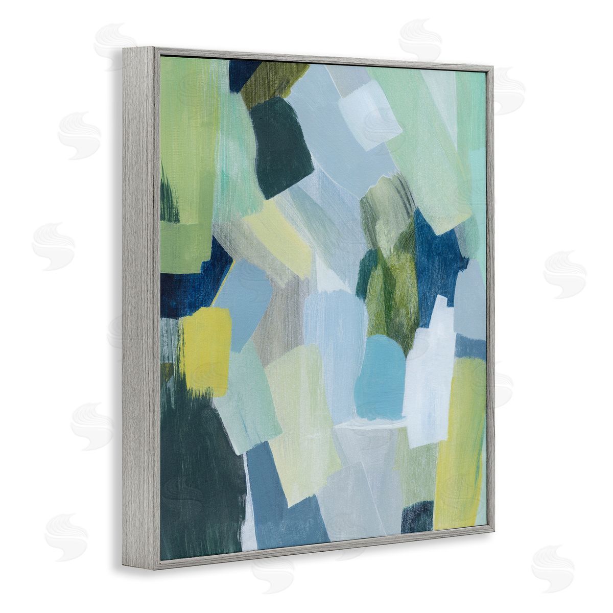 Layered Green Brush Strokes Grey Frame Print Wall Art, Home Decor by Grace Popp