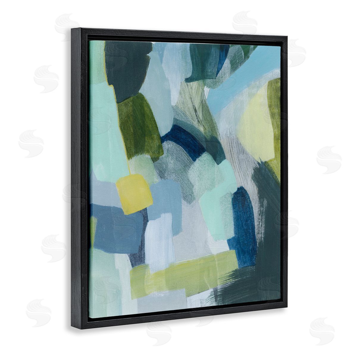 Layered Green Paint Strokes Black Floating Frame Canvas Wall Art, Home Decor by Grace Popp