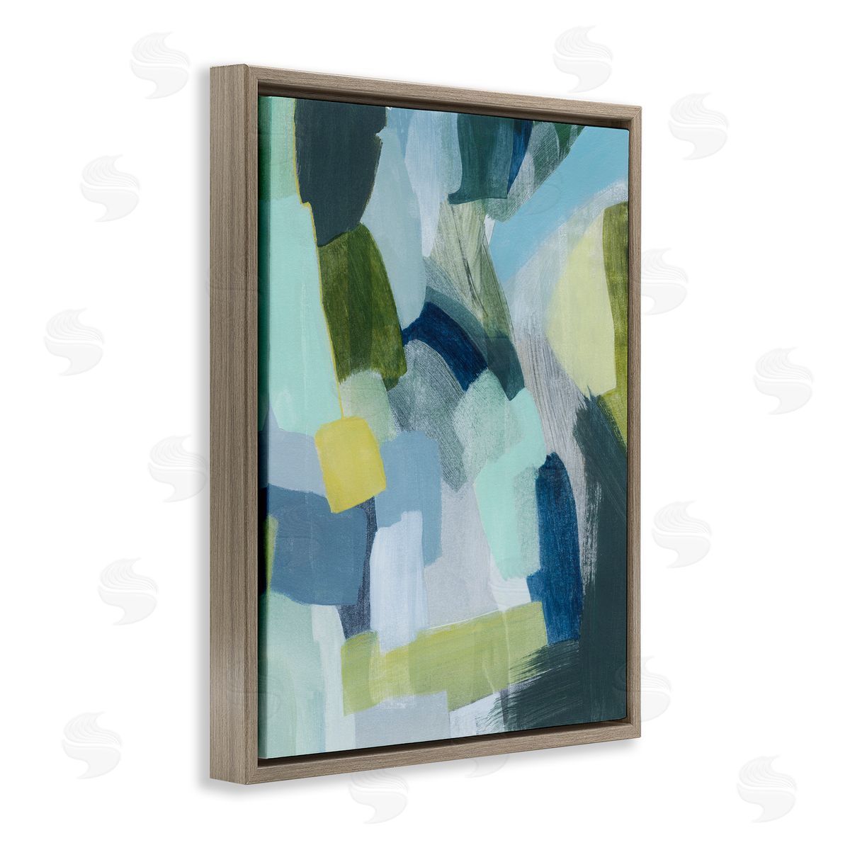 Layered Green Paint Strokes Brown Floating Frame Canvas Wall Art, Home Decor by Grace Popp