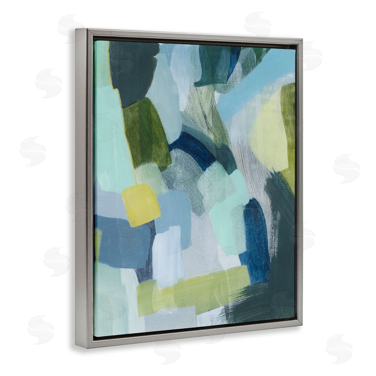 Layered Green Paint Strokes Grey Floating Frame Canvas Wall Art, Home Decor by Grace Popp