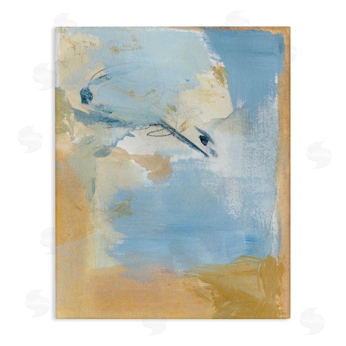 Distressed Gold and Blue Canvas Wall Art, Home Decor by Victoria Barnes
