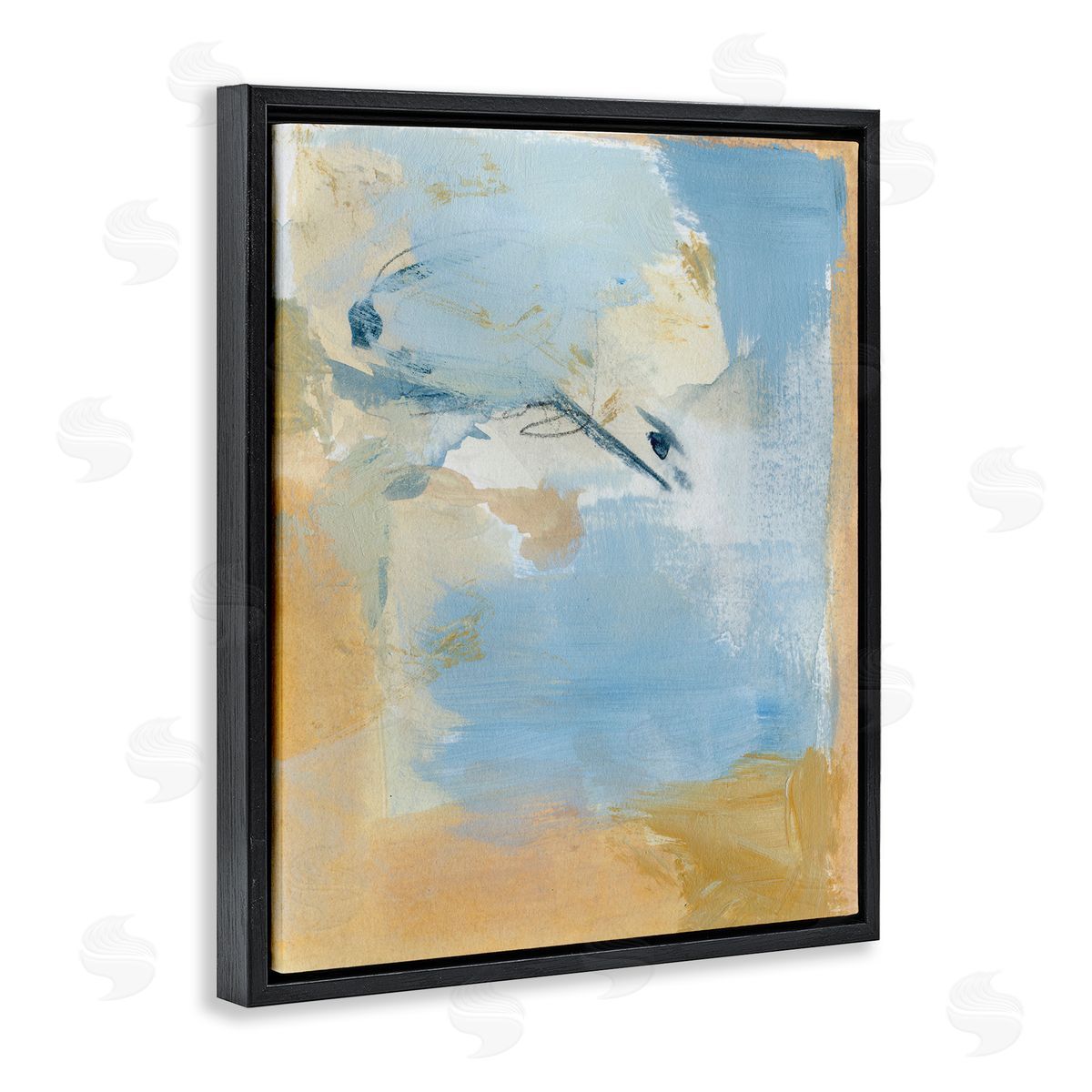 Distressed Gold and Blue Black Floating Frame Canvas Wall Art, Home Decor by Victoria Barnes