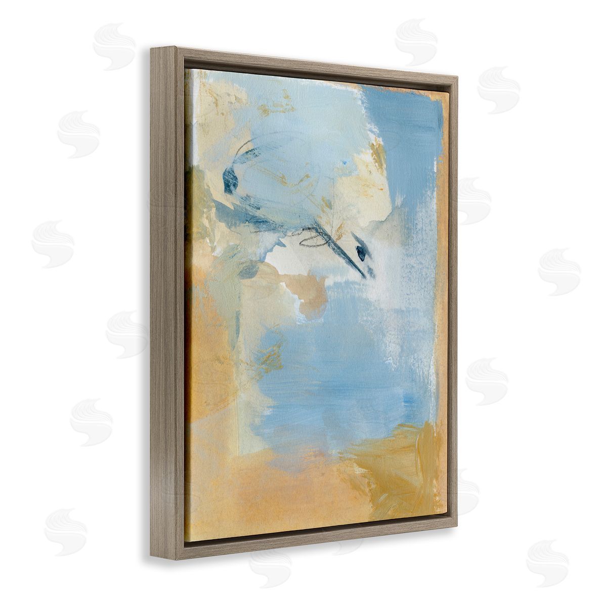 Distressed Gold and Blue Brown Floating Frame Canvas Wall Art, Home Decor by Victoria Barnes