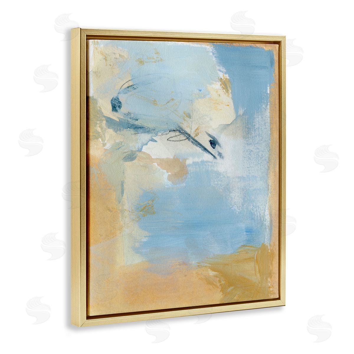 Distressed Gold and Blue Gold Floating Frame Canvas Wall Art, Home Decor by Victoria Barnes