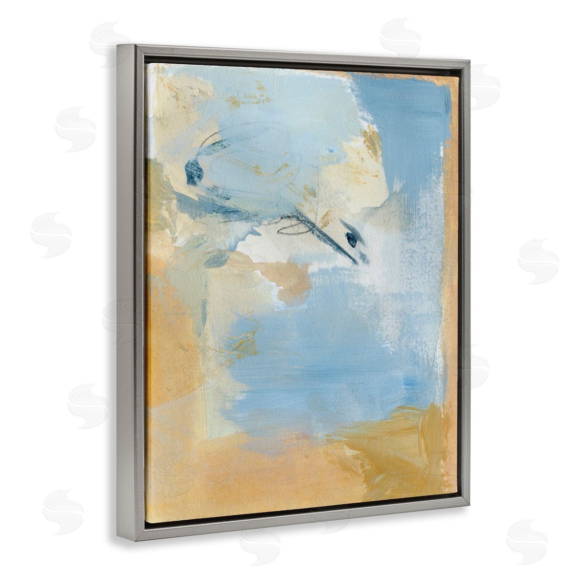 Distressed Gold and Blue Grey Floating Frame Canvas Wall Art, Home Decor by Victoria Barnes