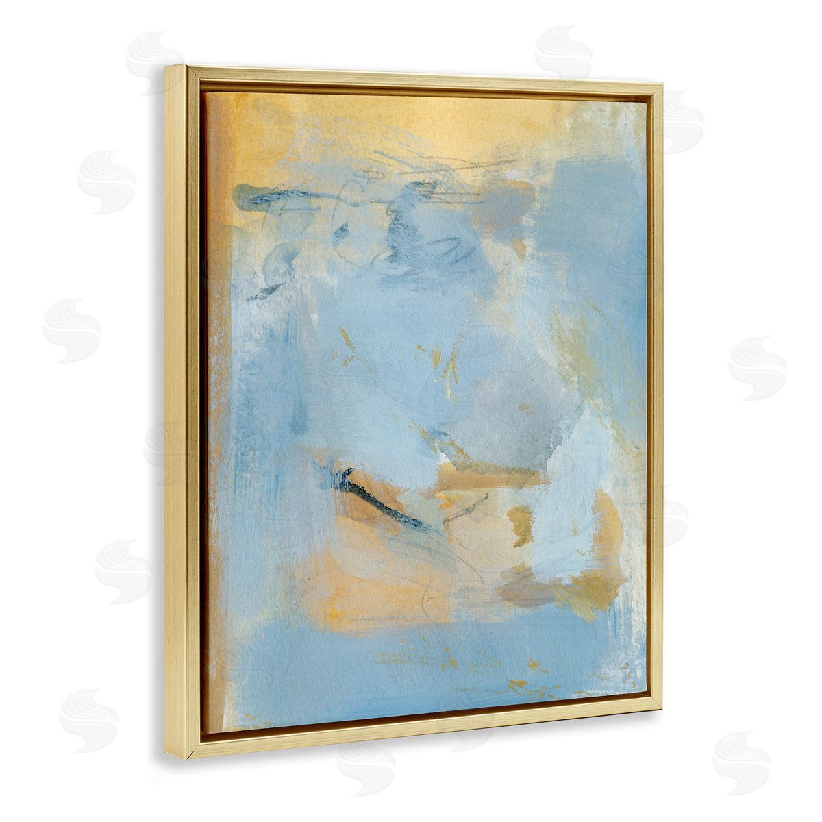 Blue and Gold Organic Abstract Gold Floating Frame Canvas Wall Art, Home Decor by Victoria Barnes