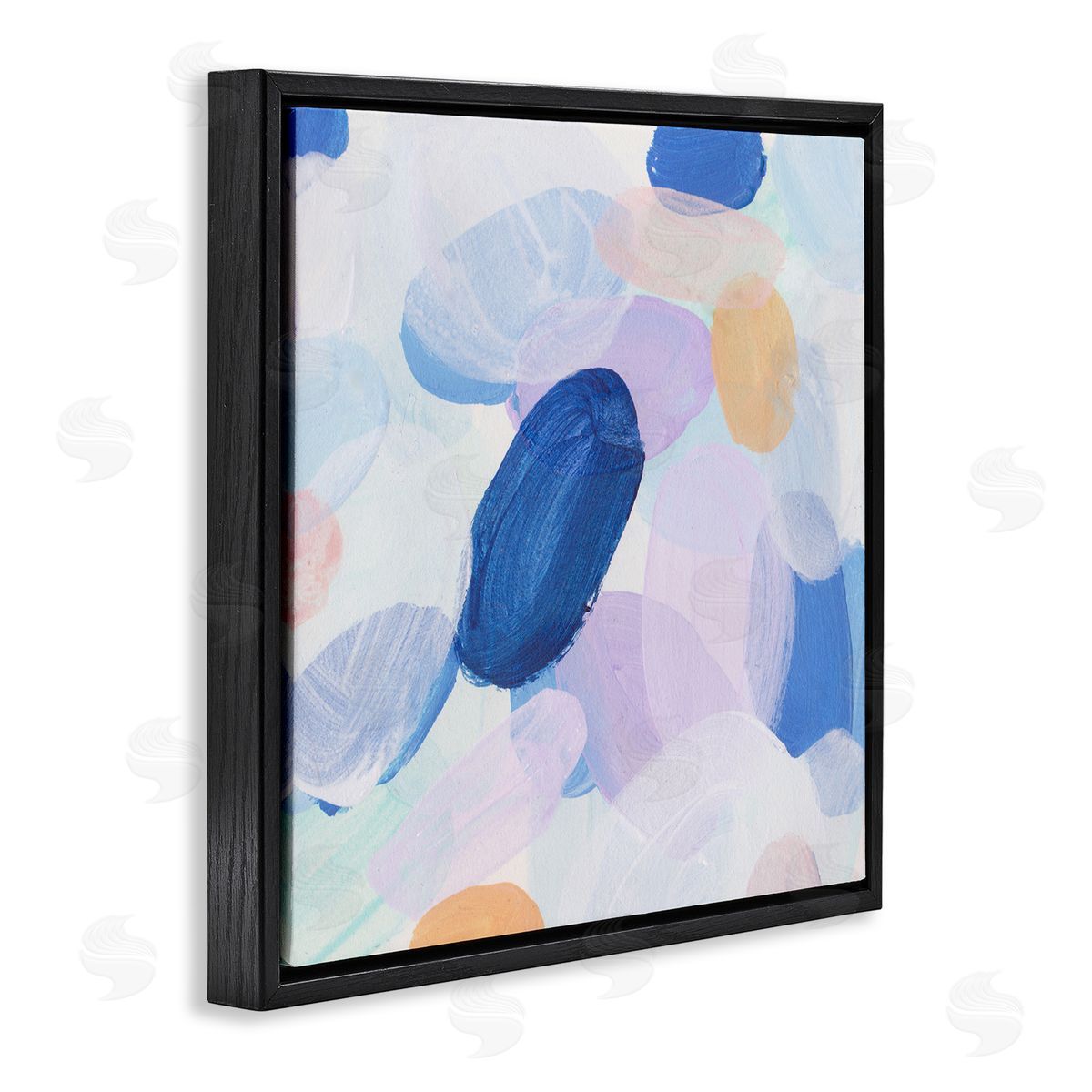 Blue Oblong Paint Strokes Black Floating Frame Canvas Wall Art, Home Decor by Melissa Wang