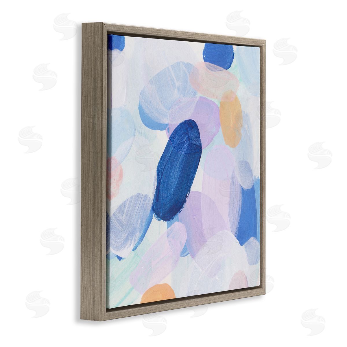 Blue Oblong Paint Strokes Brown Floating Frame Canvas Wall Art, Home Decor by Melissa Wang