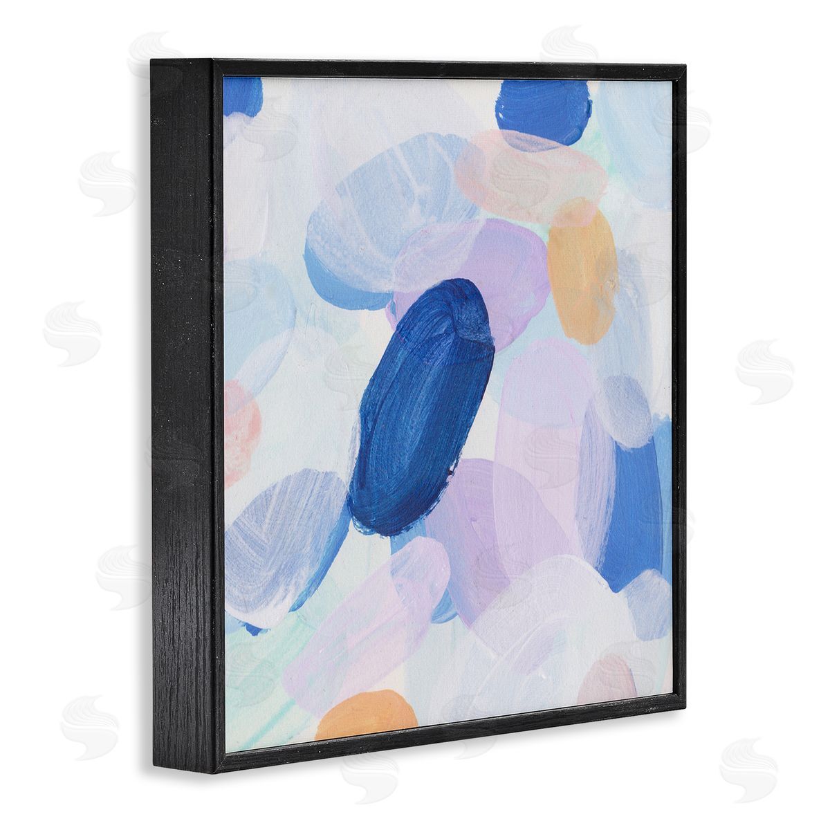 Blue Oblong Paint Strokes Black Frame Print Wall Art, Home Decor by Melissa Wang