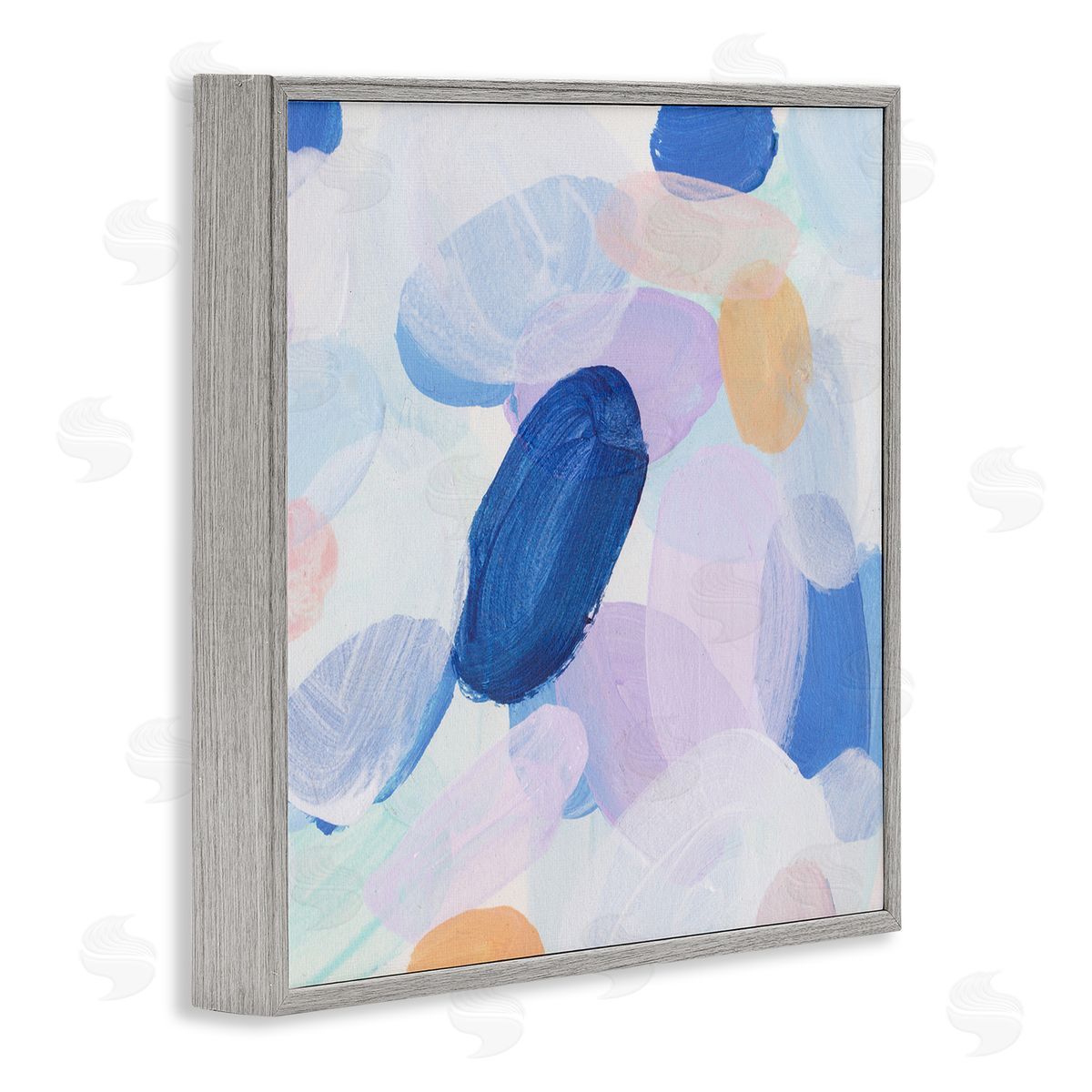 Blue Oblong Paint Strokes Grey Frame Print Wall Art, Home Decor by Melissa Wang