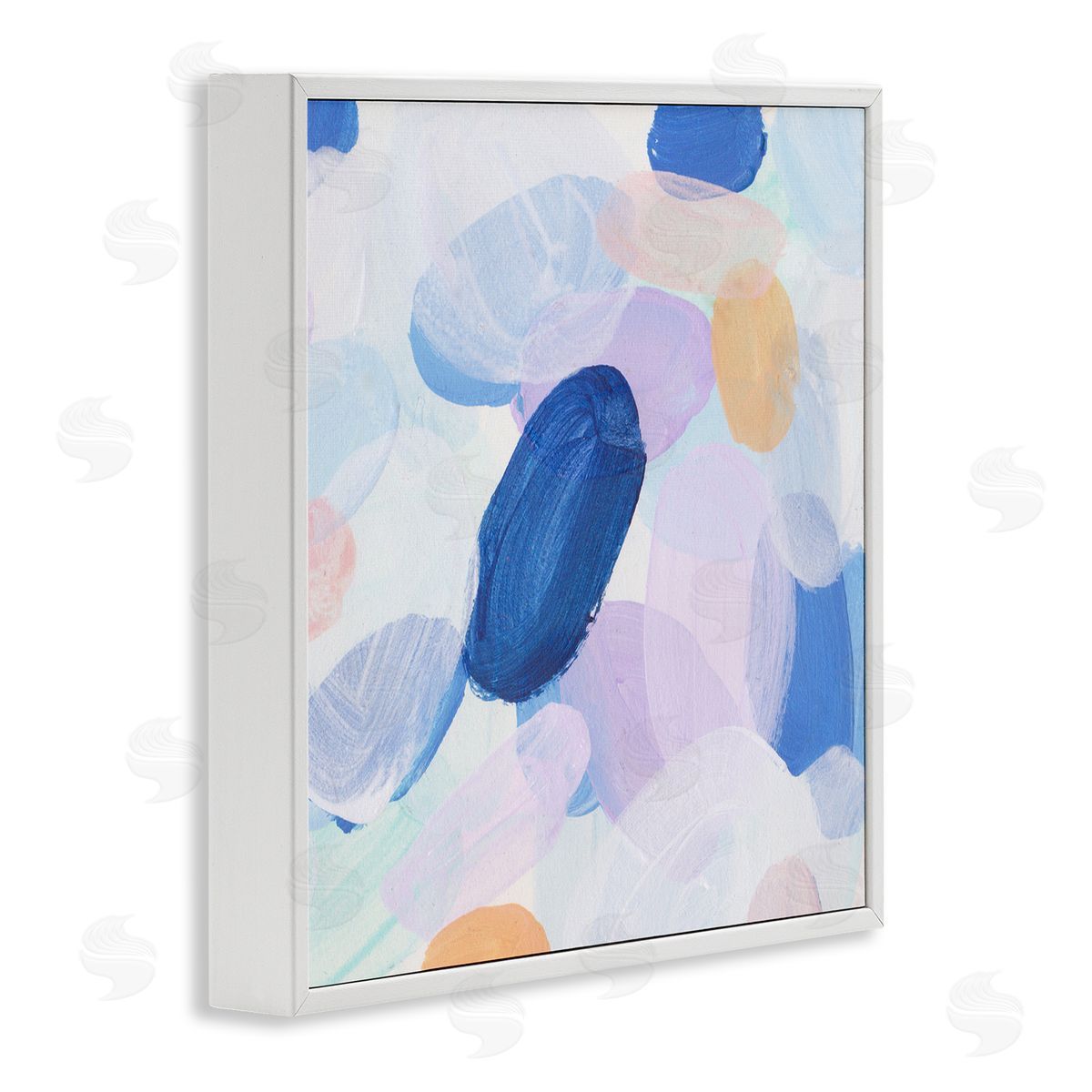 Blue Oblong Paint Strokes White Frame Print Wall Art, Home Decor by Melissa Wang