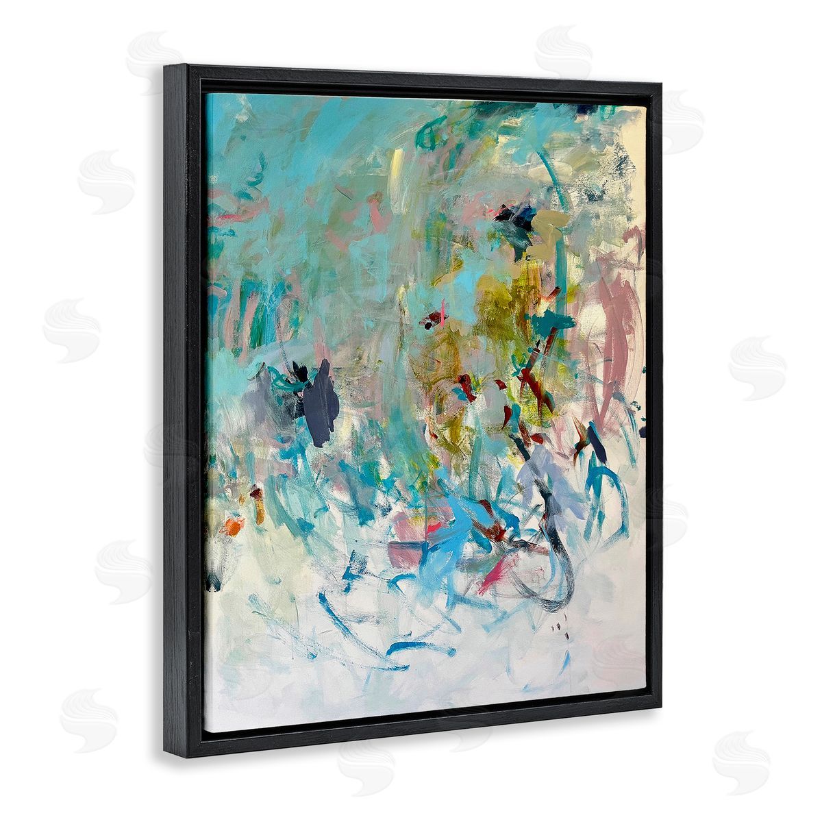 Chaotic Ombre Scribble Black Floating Frame Canvas Wall Art, Home Decor by Mila Apperlo