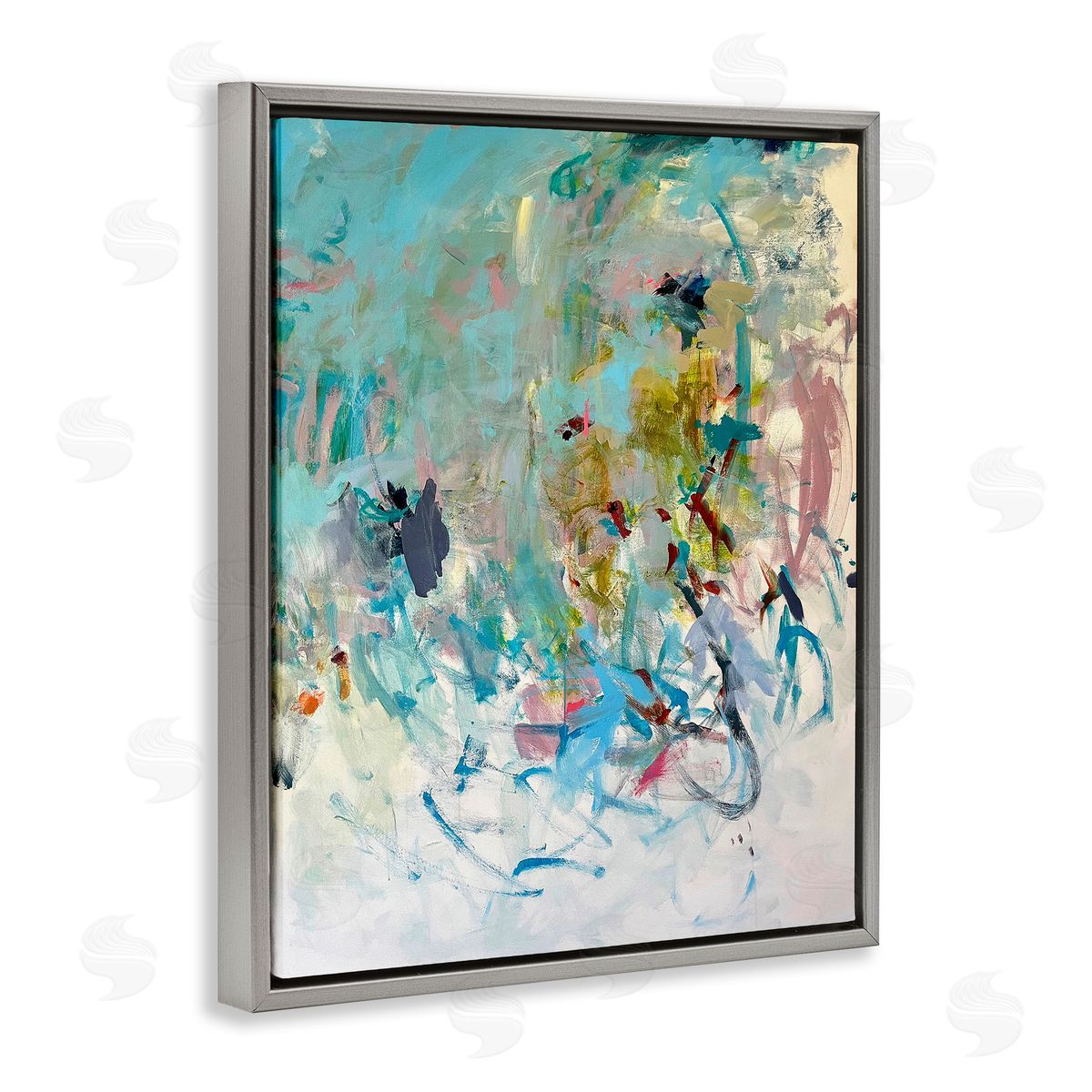 Chaotic Ombre Scribble Grey Floating Frame Canvas Wall Art, Home Decor by Mila Apperlo
