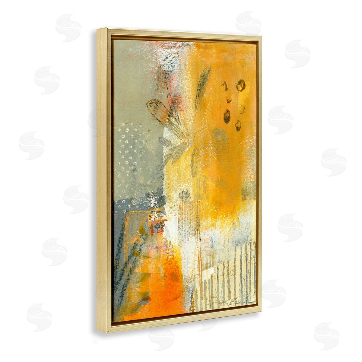 Complex Rustic Abstraction Gold Floating Frame Canvas Wall Art, Home Decor by Pamela K. Beer