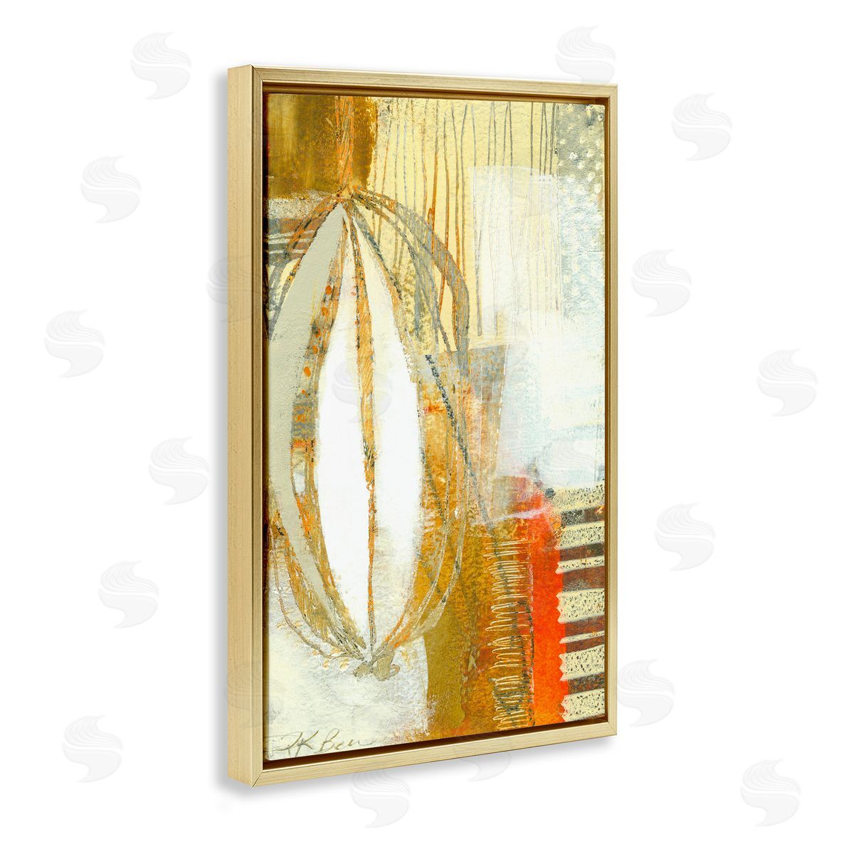 Rustic Oblong Shape Collage Gold Floating Frame Canvas Wall Art, Home Decor by Pamela K. Beer