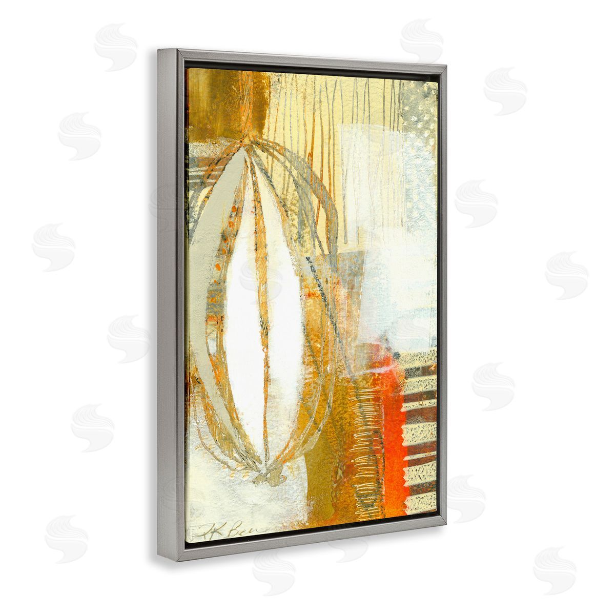 Rustic Oblong Shape Collage Grey Floating Frame Canvas Wall Art, Home Decor by Pamela K. Beer