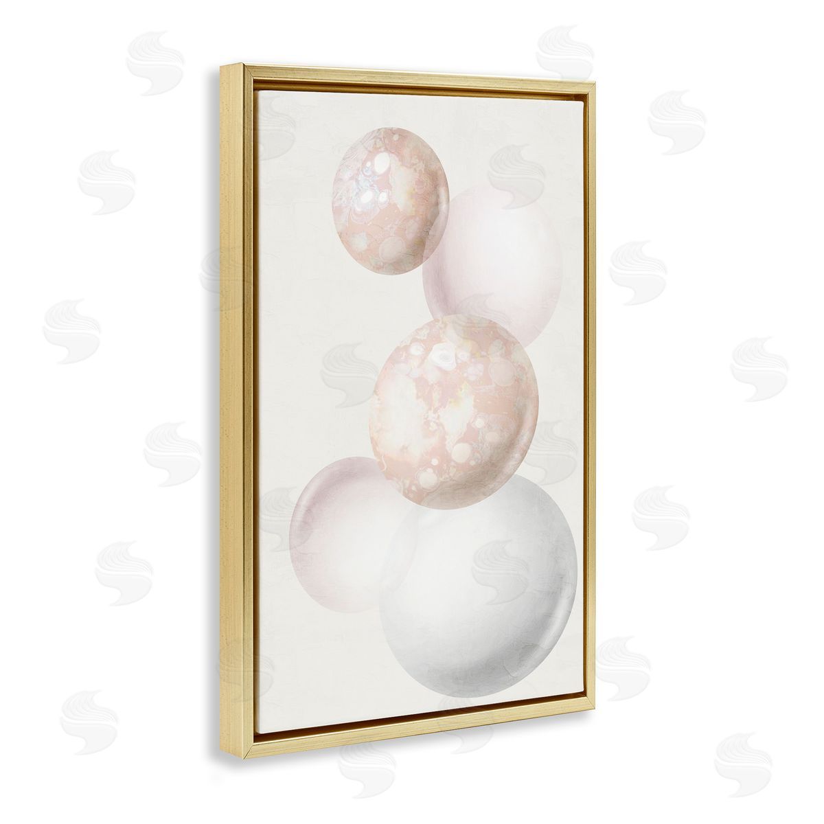 Round Neutral Orbs Gold Floating Frame Canvas Wall Art, Home Decor by Anne Bailey
