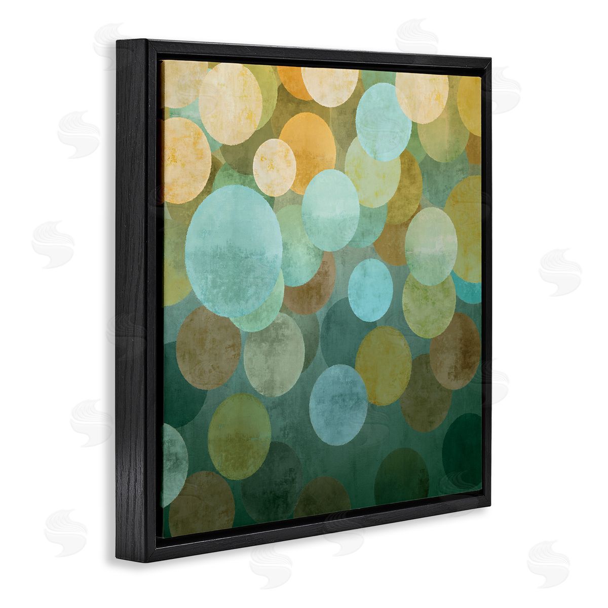 Layered Green Circles Black Floating Frame Canvas Wall Art, Home Decor by Brent Nelson