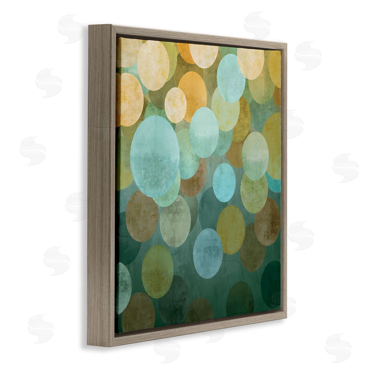 Layered Green Circles Brown Floating Frame Canvas Wall Art, Home Decor by Brent Nelson