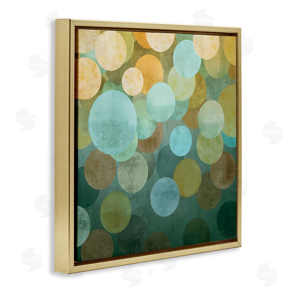 Layered Green Circles Gold Floating Frame Canvas Wall Art, Home Decor by Brent Nelson