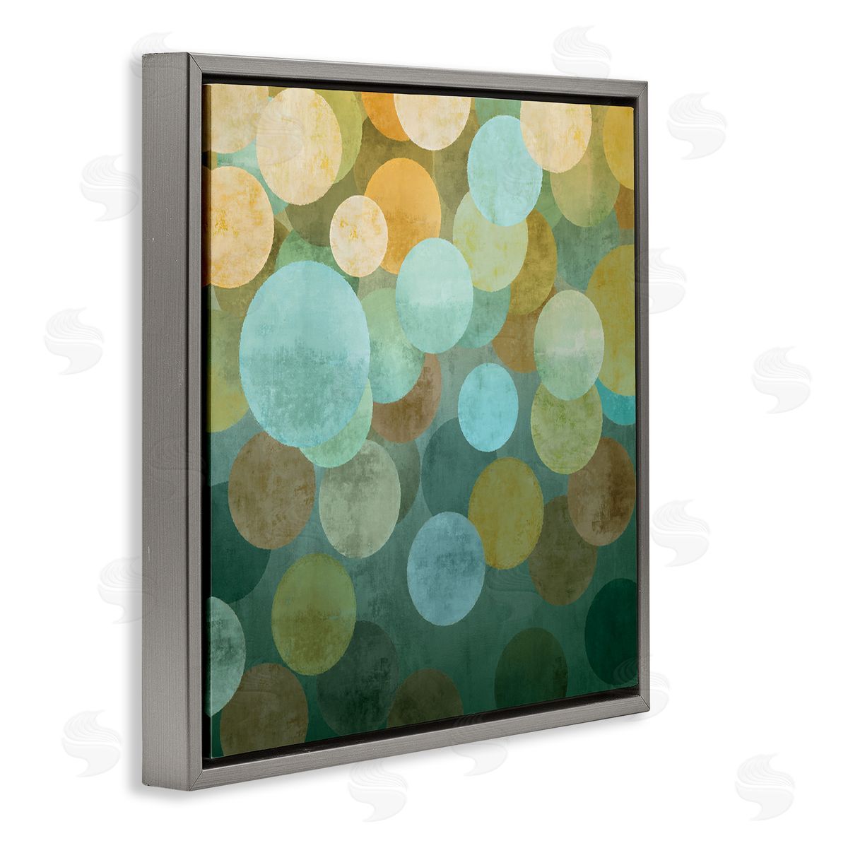 Layered Green Circles Grey Floating Frame Canvas Wall Art, Home Decor by Brent Nelson