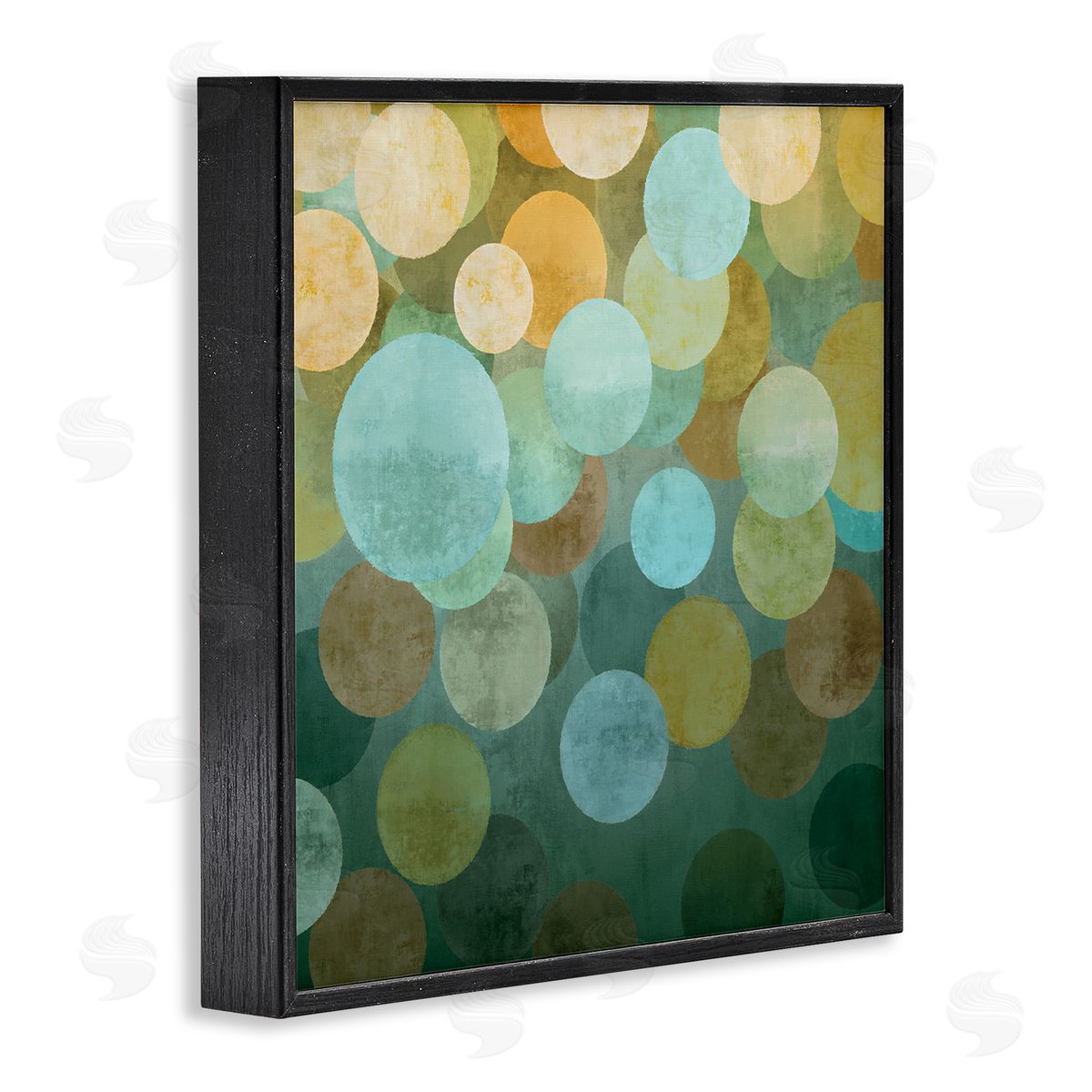 Layered Green Circles Black Frame Print Wall Art, Home Decor by Brent Nelson