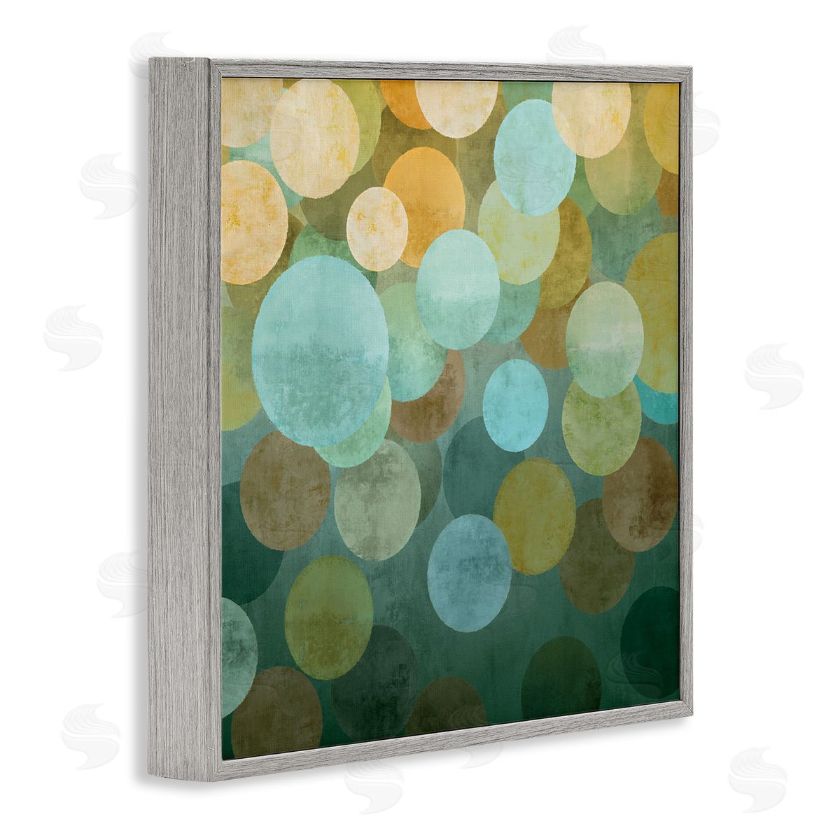 Layered Green Circles Grey Frame Print Wall Art, Home Decor by Brent Nelson