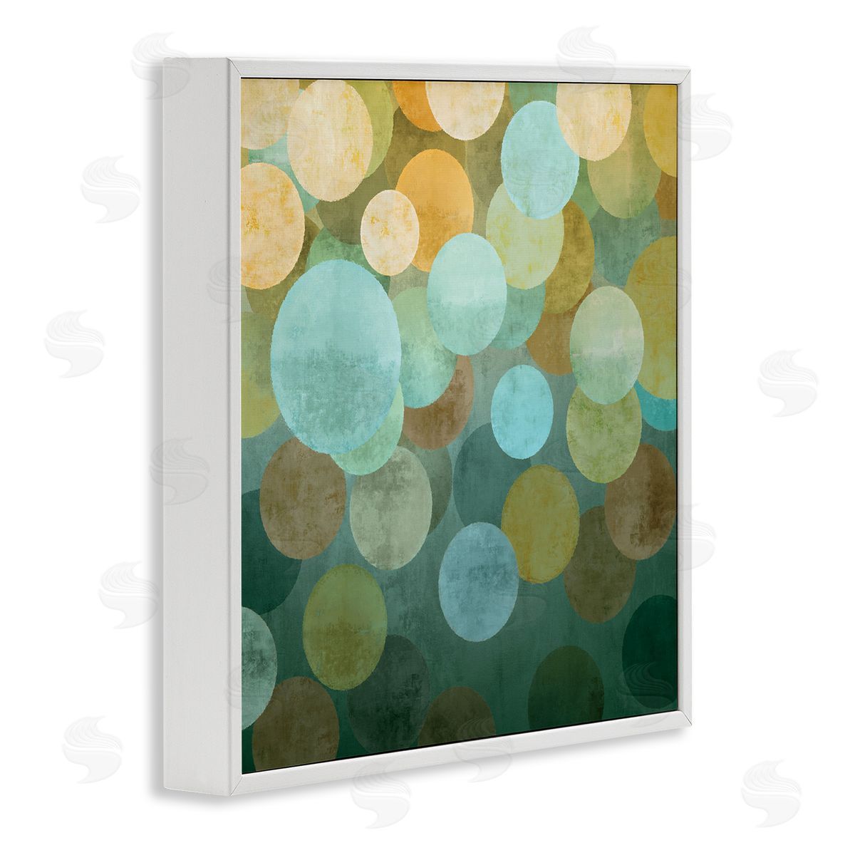 Layered Green Circles White Frame Print Wall Art, Home Decor by Brent Nelson