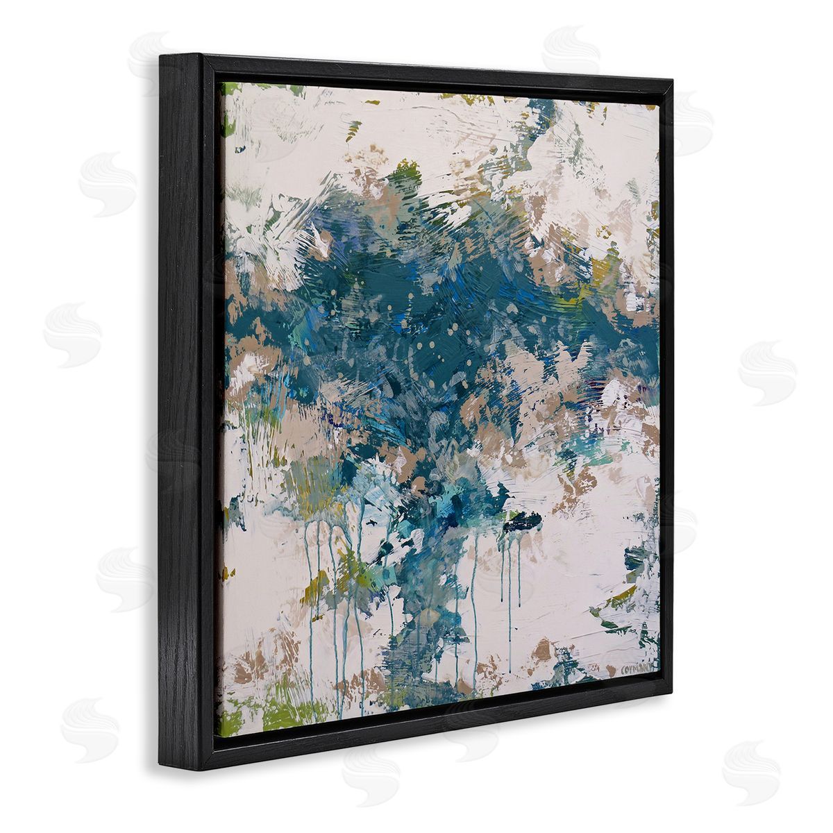 Claire Cormany Chaotic Paint Drip Abstract Black Floating Frame Canvas Wall Art Print