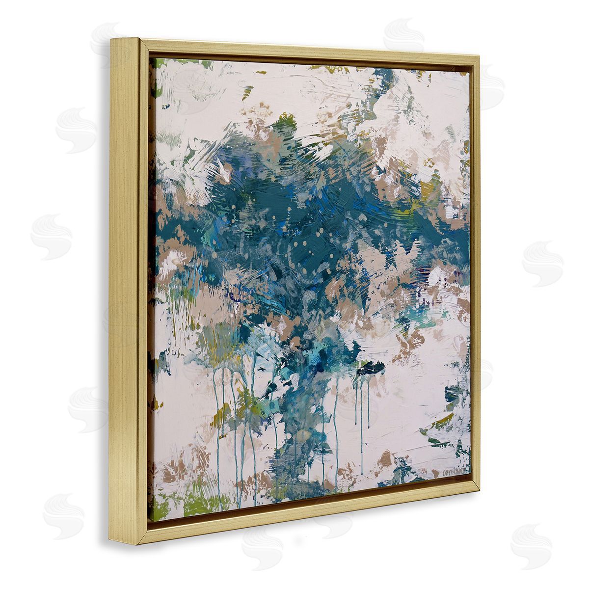 Claire Cormany Chaotic Paint Drip Abstract Gold Floating Frame Canvas Wall Art Print