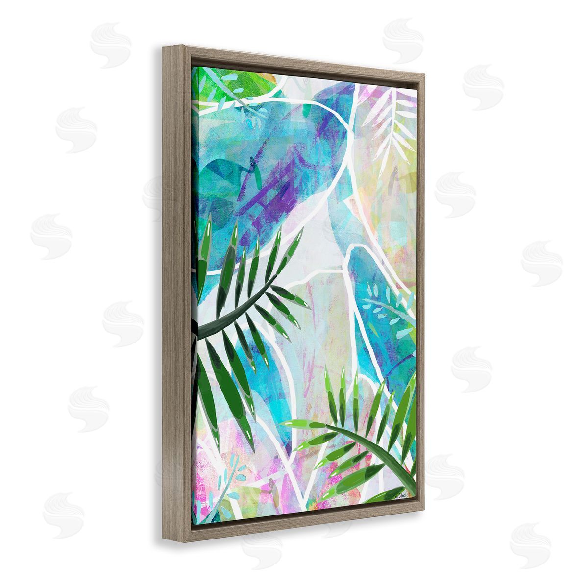 Layered Tropical Leaves Brown Floating Frame Canvas Wall Art, Home Decor by Lori Dubois
