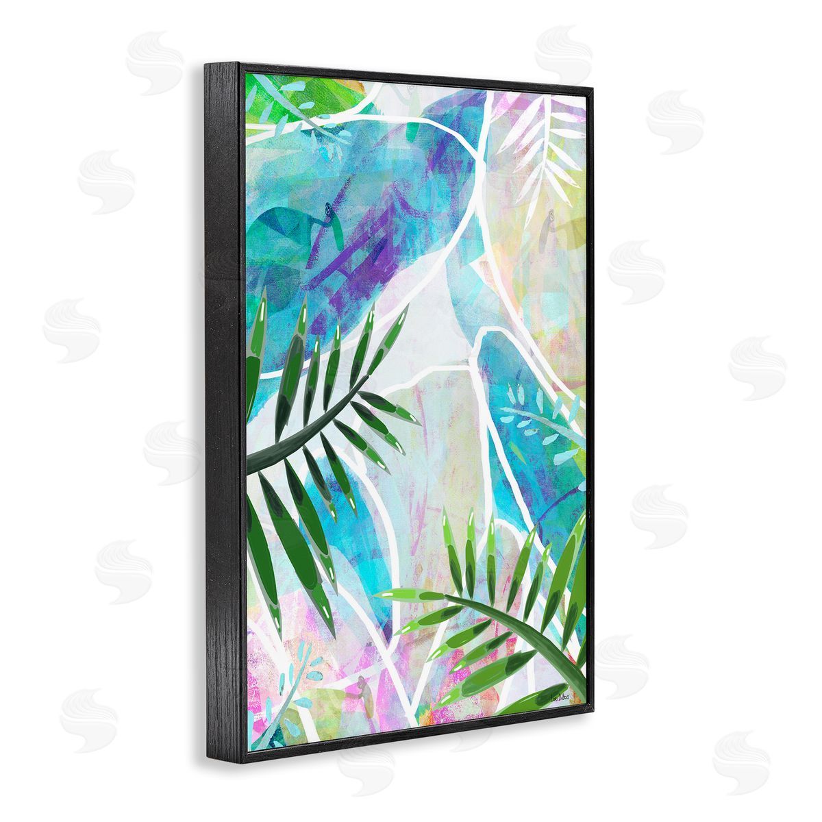 Layered Tropical Leaves Black Frame Print Wall Art, Home Decor by Lori Dubois