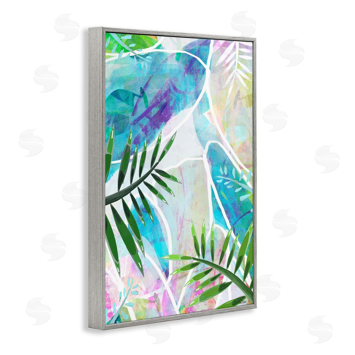 Layered Tropical Leaves Grey Frame Print Wall Art, Home Decor by Lori Dubois