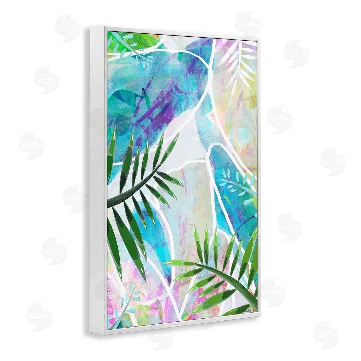 Layered Tropical Leaves White Frame Print Wall Art, Home Decor by Lori Dubois