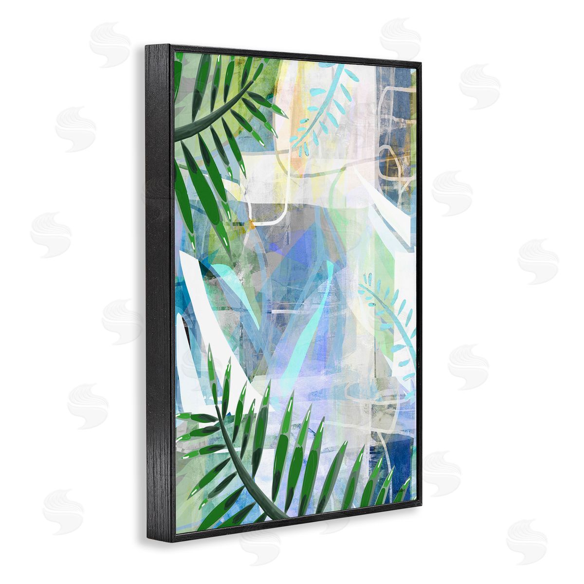 Geometric Tropical Leaves Black Frame Print Wall Art, Home Decor by Lori Dubois