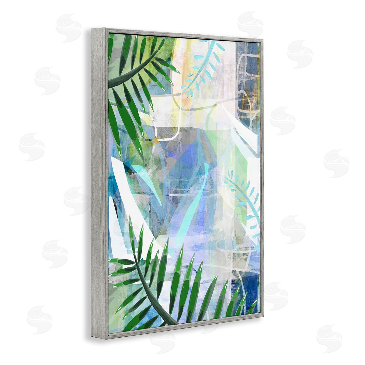 Geometric Tropical Leaves Grey Frame Print Wall Art, Home Decor by Lori Dubois