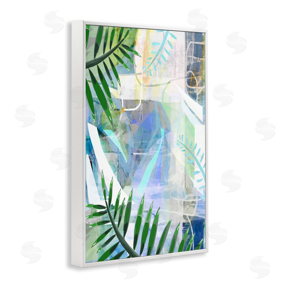 Geometric Tropical Leaves White Frame Print Wall Art, Home Decor by Lori Dubois